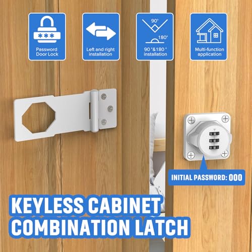 MeBantoo Household Cabinet Password Hasp Locks Cabinet Locks with Combination Door Security Slide Latch for Small Barn Doors Bathroom Outdoor Garden 2 Pack White - Image 3