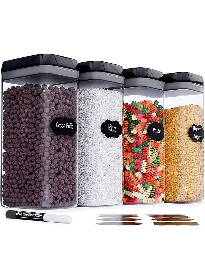 Antole Food Storage Containers with Lids,ANTOLE 3.2L Set of 4 Large Airtight Plastic Kitchen and Pantry Organization Canisters for Cereal,Rice,Pasta,Flour and Sugar Containers (3.2L-Black) - Image 1