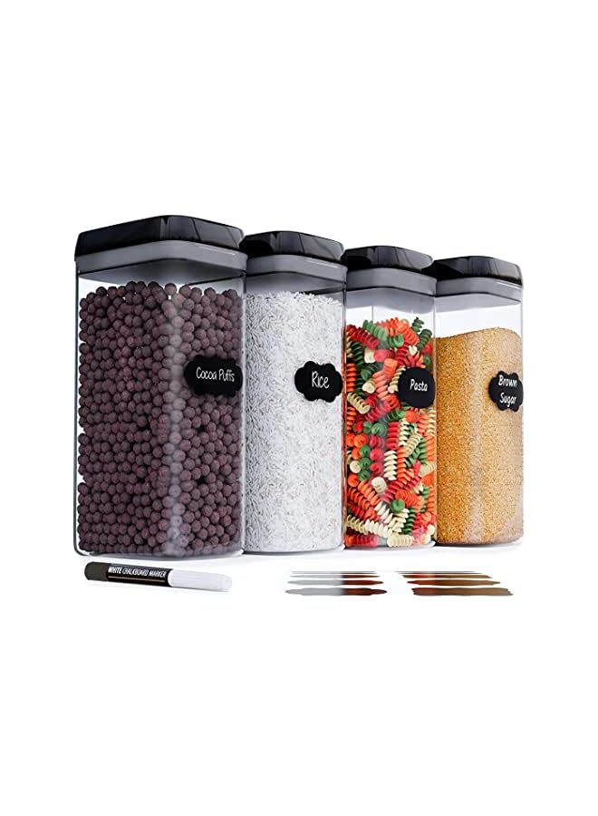 Antole Food Storage Containers with Lids,ANTOLE 3.2L Set of 4 Large Airtight Plastic Kitchen and Pantry Organization Canisters for Cereal,Rice,Pasta,Flour and Sugar Containers (3.2L-Black) - Image 2