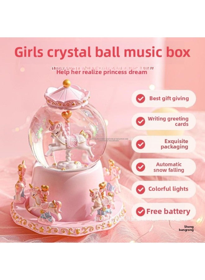 Crystal Ball Music Music Music Box Girl Princess June 1 Children's Birthday Gift Glass Ball Rotatable Trojan Horse Ornaments-Color:Extra Large—a Deer Flower—pink Deer 1 - Image 2