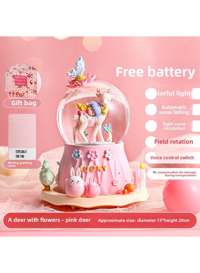Crystal Ball Music Music Music Box Girl Princess June 1 Children's Birthday Gift Glass Ball Rotatable Trojan Horse Ornaments-Color:Extra Large—a Deer Flower—pink Deer 1 - Image 1