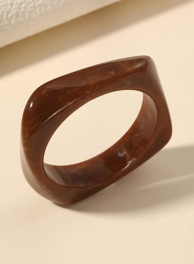 Take Two Brown Marble-Effect Square Bangle Bracelet