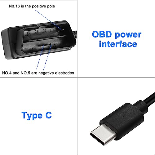 XMSJSIY OBD Power Cable for Dash Camera Type C OBD2 Power Cable Adapter Hardwire Charger Cable with Switch Button Connector Charger 24 Hours Surveillance for Dash Camera GPS DVR - 3.5M - Image 3