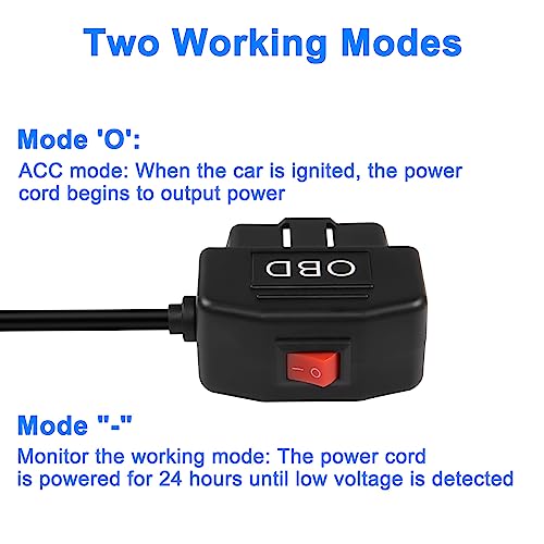XMSJSIY OBD Power Cable for Dash Camera Type C OBD2 Power Cable Adapter Hardwire Charger Cable with Switch Button Connector Charger 24 Hours Surveillance for Dash Camera GPS DVR - 3.5M - Image 4