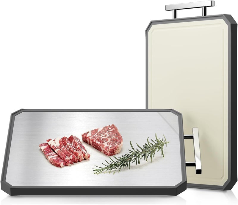 Purfex Cutting Board, Double Sided Cutting Board for kitchen, Food Grade Stainless Steel/Wheat straw Rice Husk PP Material, Large Choping Board for meat, Dishwasher Safe Chopping Board,16 * 11 Inch - Image 1