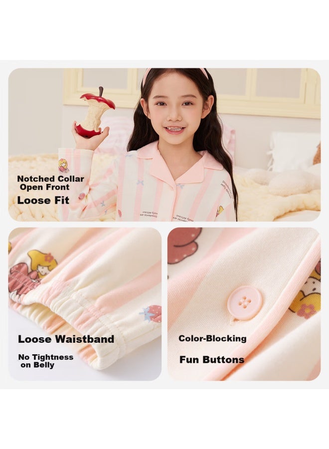 Top melon Dingguagua Children's Pajama Set Pure Cotton Spring And Autumn Long Sleeve Girls' Homewear All Cotton Cardigan For Older Girls 6201130 - Image 4