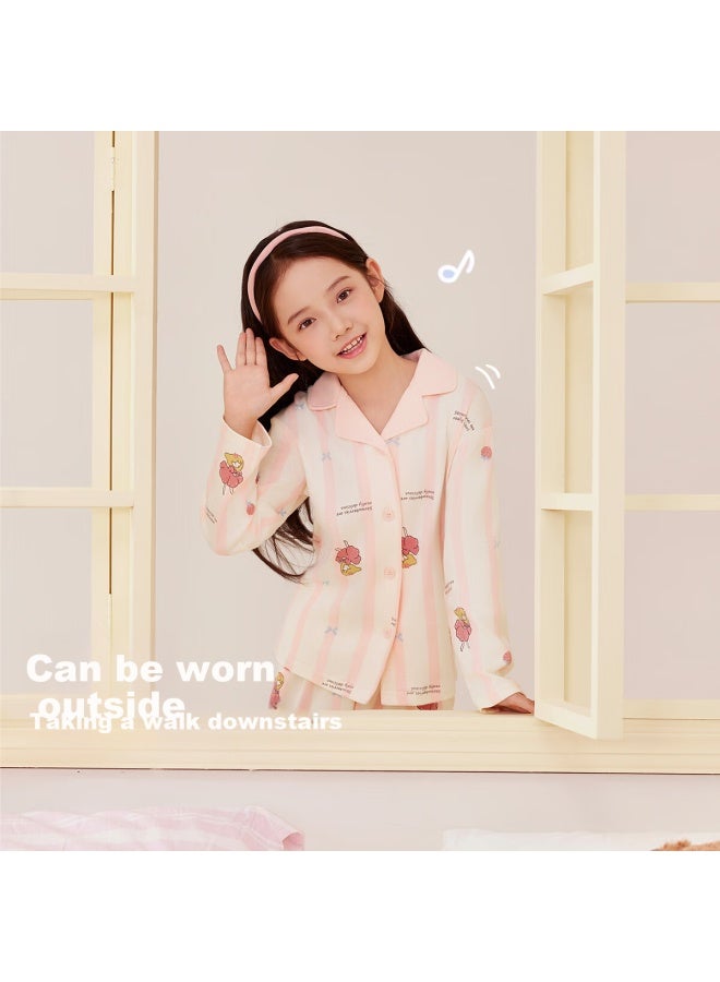 Top melon Dingguagua Children's Pajama Set Pure Cotton Spring And Autumn Long Sleeve Girls' Homewear All Cotton Cardigan For Older Girls 6201130 - Image 2