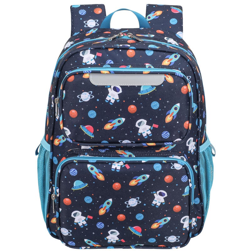 BrainyBees Kids Backpack for Boys Kindergarten 15 Inch Lightweight School Bookbag fits Folder Backpack for Kids 47 with Leakproof Insulated Pocket for Lunch and Snacks Navy Space - Image 2