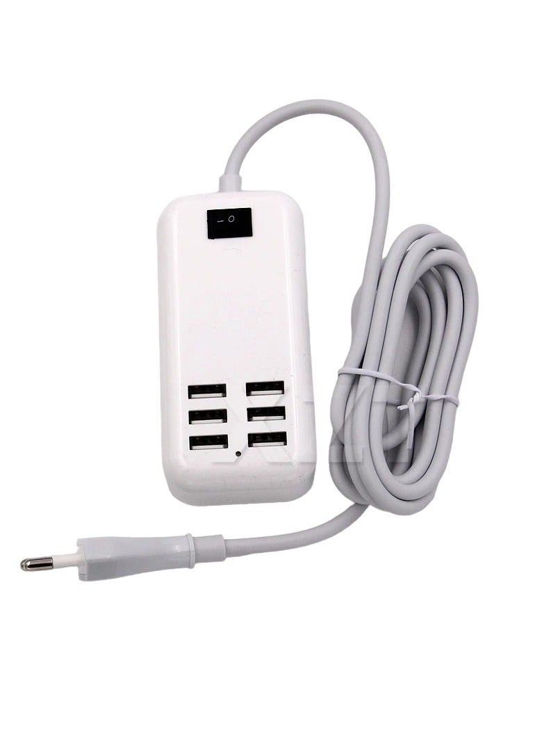 AROAQ Usb Hub, Compact And Durable Six Ports Wall Adapter, Multi Port Usb Charger, Lightweight And Convenient Travel Extension Socket Outlet With Switcher, (1pc, White) - Image 1