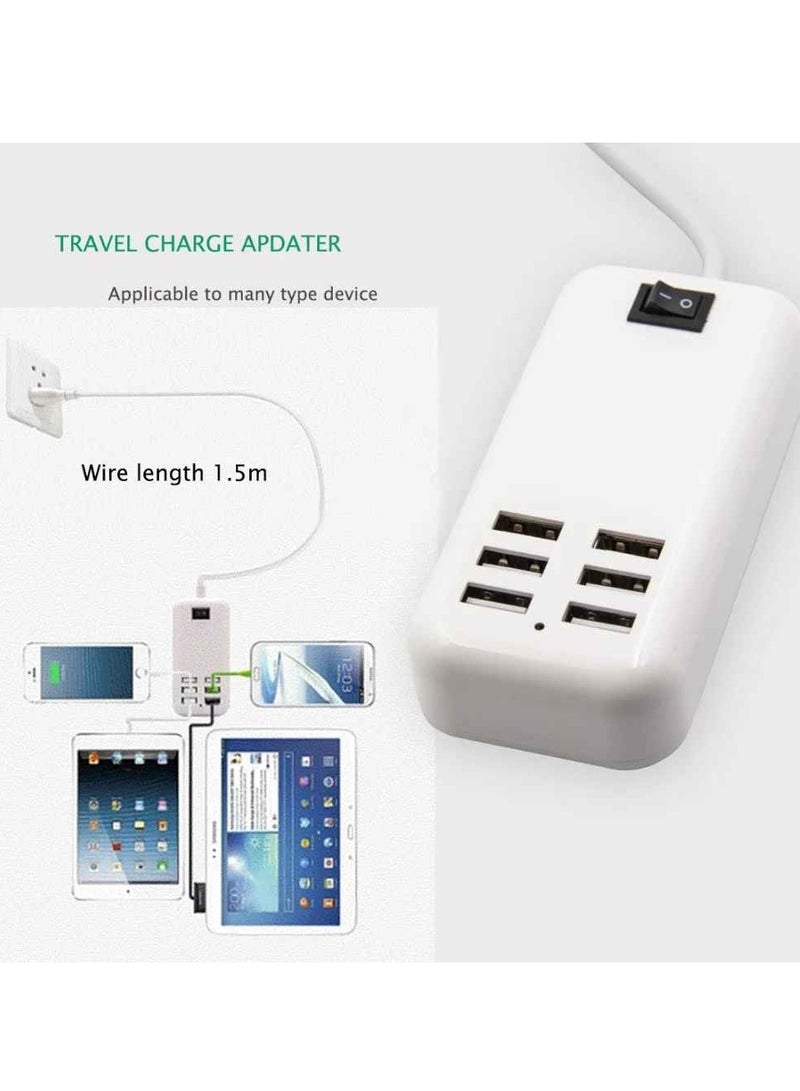 AROAQ Usb Hub, Compact And Durable Six Ports Wall Adapter, Multi Port Usb Charger, Lightweight And Convenient Travel Extension Socket Outlet With Switcher, (1pc, White) - Image 2