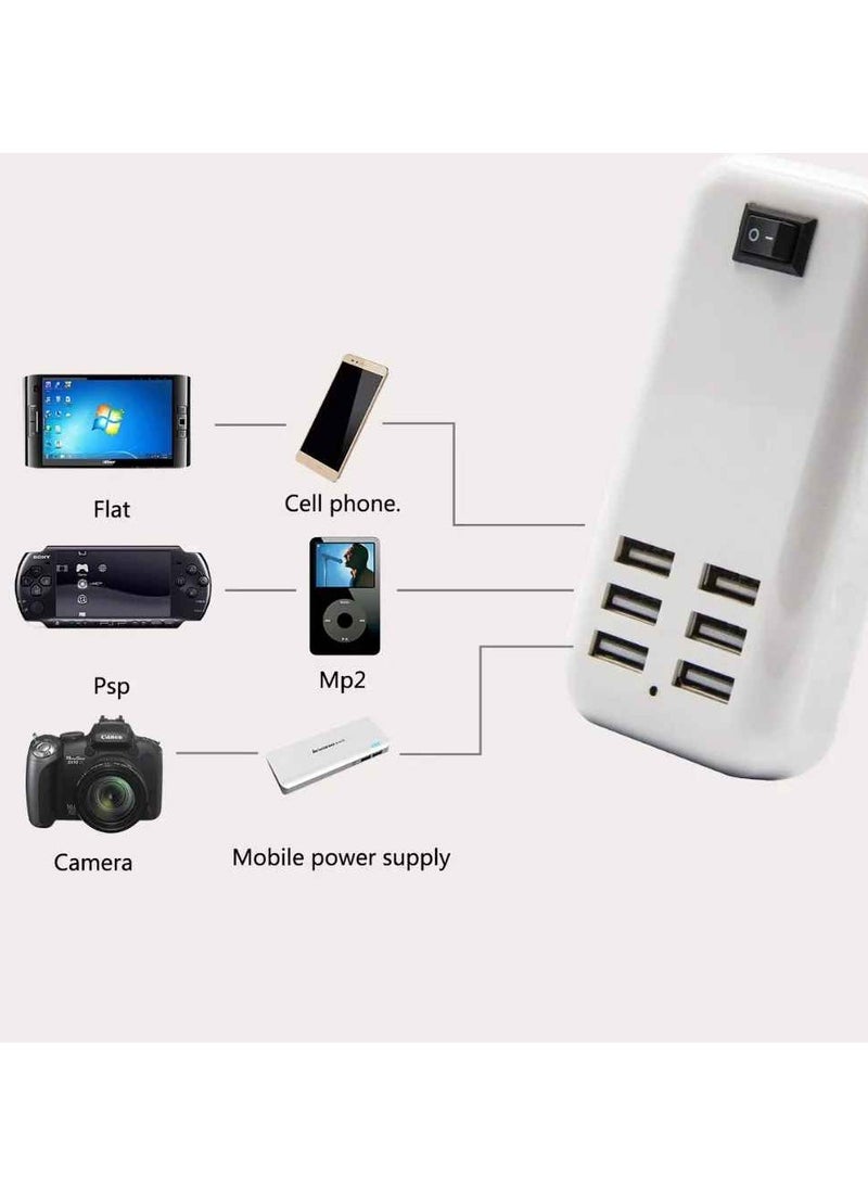 AROAQ Usb Hub, Compact And Durable Six Ports Wall Adapter, Multi Port Usb Charger, Lightweight And Convenient Travel Extension Socket Outlet With Switcher, (1pc, White) - Image 3