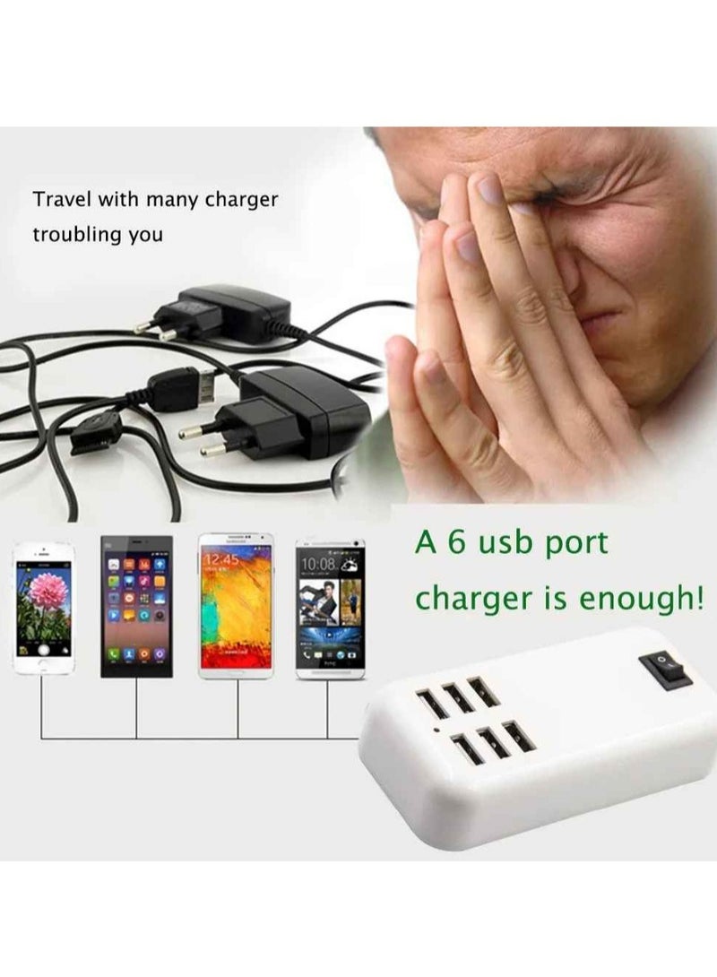 AROAQ Usb Hub, Compact And Durable Six Ports Wall Adapter, Multi Port Usb Charger, Lightweight And Convenient Travel Extension Socket Outlet With Switcher, (1pc, White) - Image 4