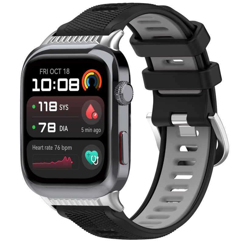 إيروريكس سوار ساعة هواوي واتش دي 2 برأس معدني فضي بلونين من السيليكون (أسود + رمادي) - Image 1