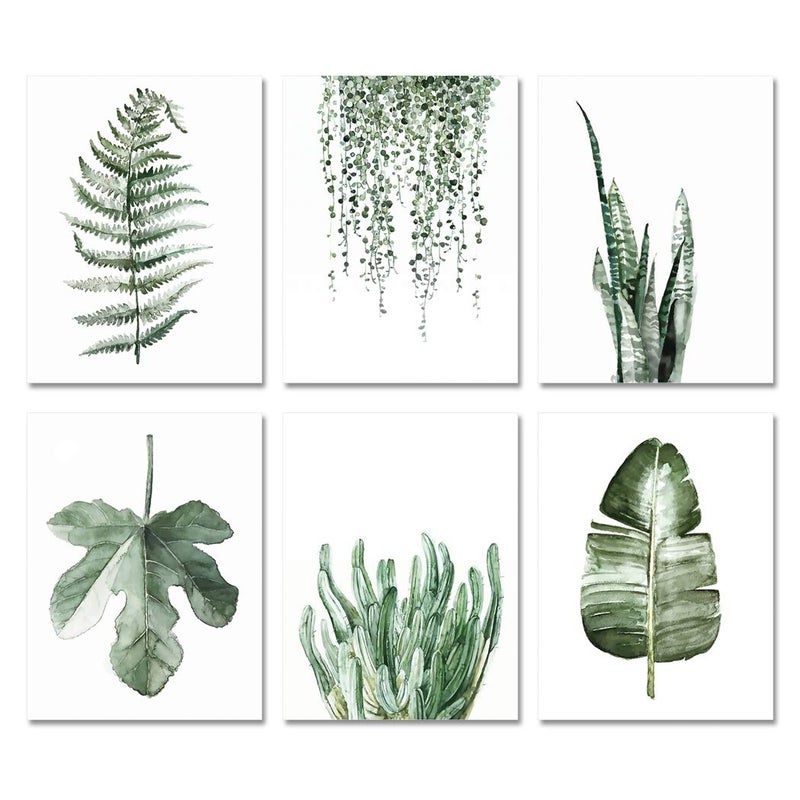 A ARTZONE Plant Prints Unframed Poster Set 8x10 Set of 6 Sage Green Botanical Leaf Wall Art for Living Room Decor