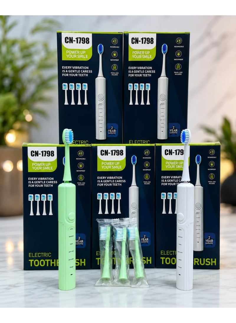 CN-1798 Ultrasonic Rechargeable Electric Toothbrush Set with Replacement Heads