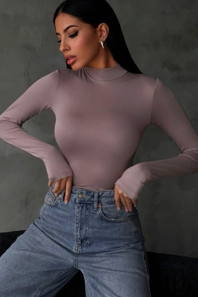 بيبانتولون BIPANTOLON Women's Slim Fit Half Turtleneck Bodysuit
