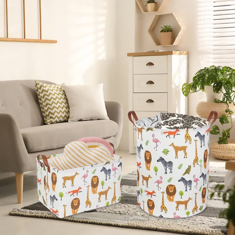 CLOCOR Kids Laundry Basket,Nursery Baby Hamper,Toy Storage Bin with handles for Boys and Girls,Safari Room Decor,Waterproof Storage Basket(Jungle Animals) - Image 2