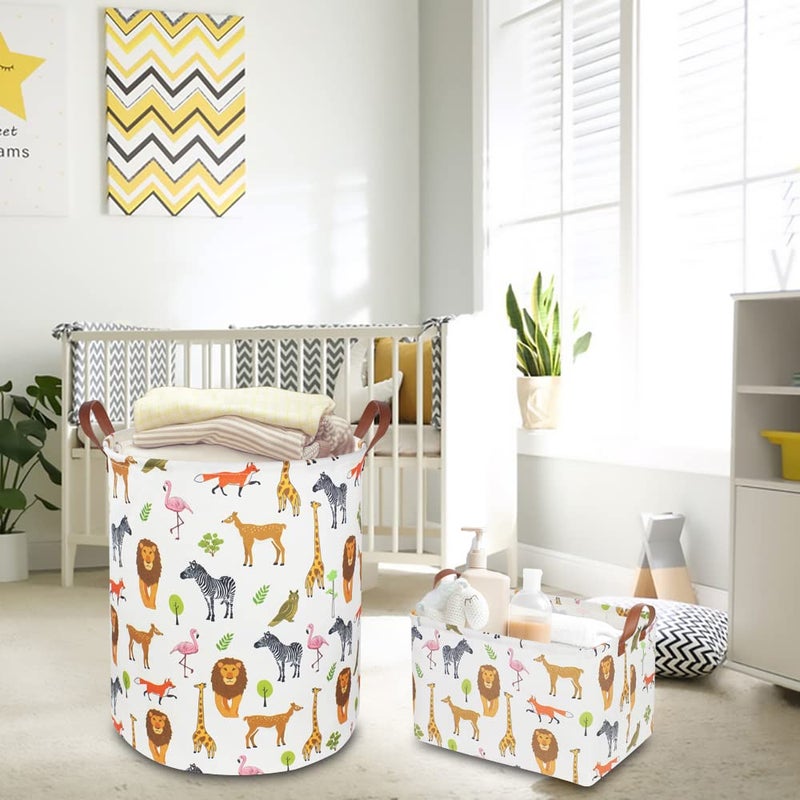 CLOCOR Kids Laundry Basket,Nursery Baby Hamper,Toy Storage Bin with handles for Boys and Girls,Safari Room Decor,Waterproof Storage Basket(Jungle Animals) - Image 3