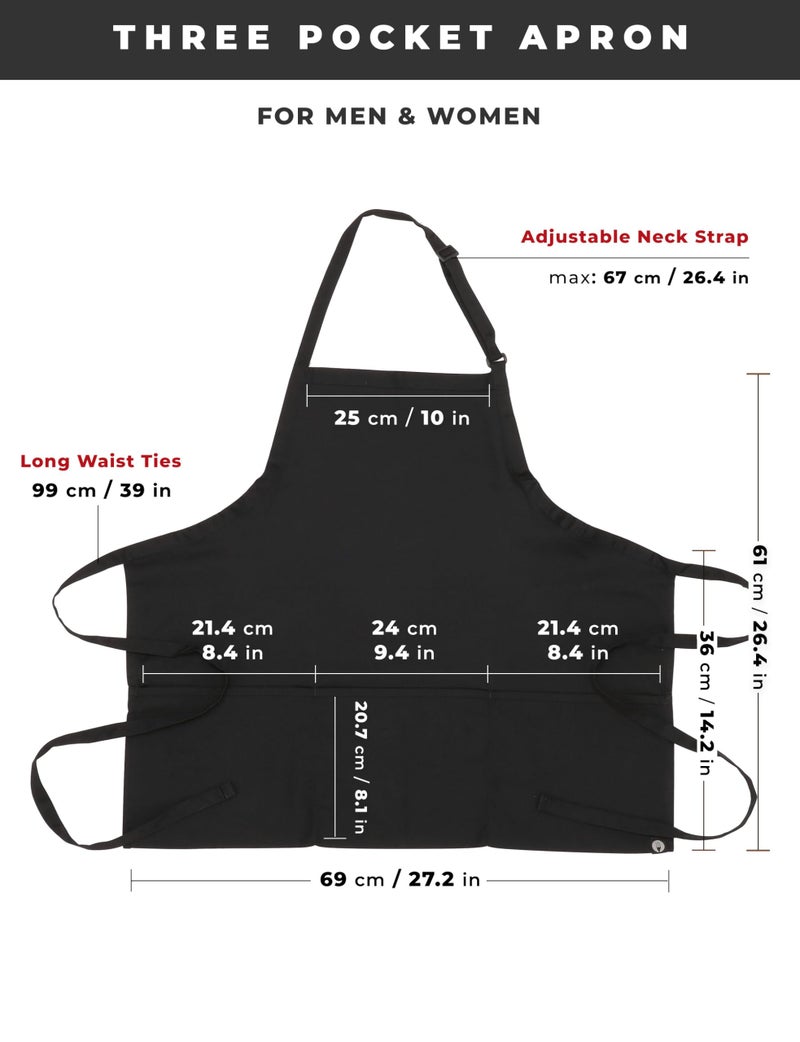 Chef Works Unisex Three Pocket Apron, Black, One Size (2 Pack) - Image 3
