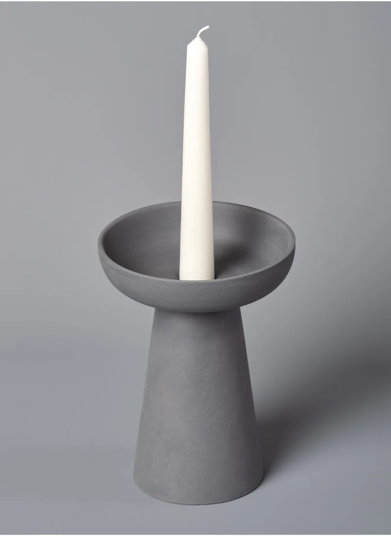 ايري ليفينج Aery Living Large Porcini Pillar and Taper Charcoal Matte Ceramic Candle Holder