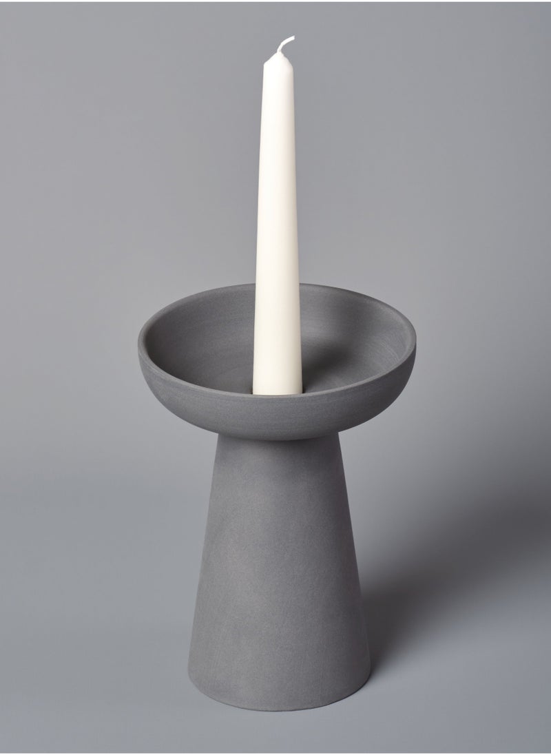 Aery Living Aery Living Large Porcini Pillar and Taper Charcoal Matte Ceramic Candle Holder  - Image 1