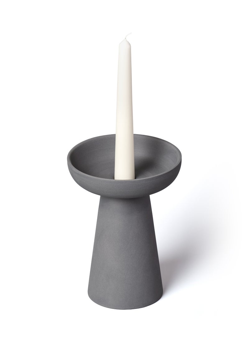 Aery Living Aery Living Large Porcini Pillar and Taper Charcoal Matte Ceramic Candle Holder  - Image 3