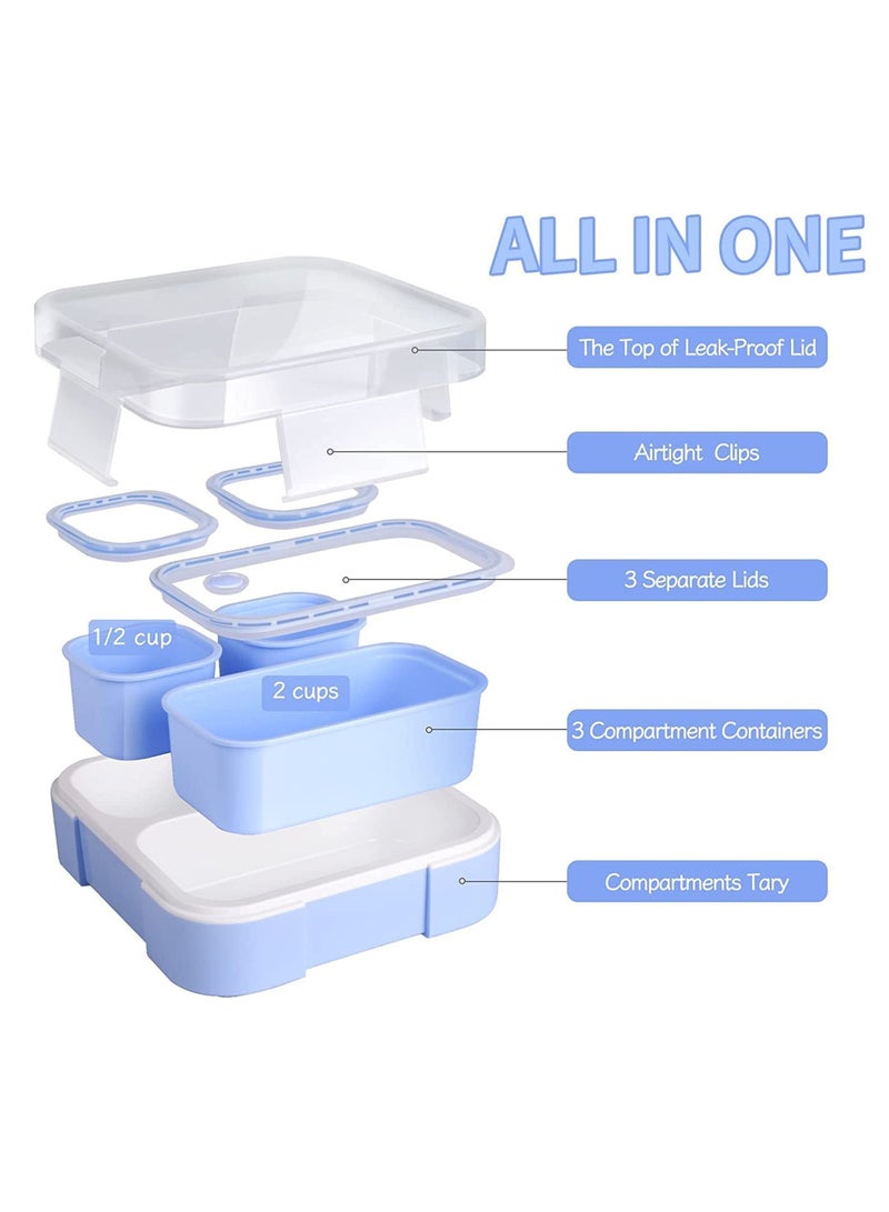 Yooyee Lunch Box for Kid School, Insulated Bento Lunch Box, 3 Compartment Divided Lunch Containers with Lids, Leakproof, BFA Free, Dishwasher Safe, Plastic, Light Purple 720ML - Image 2