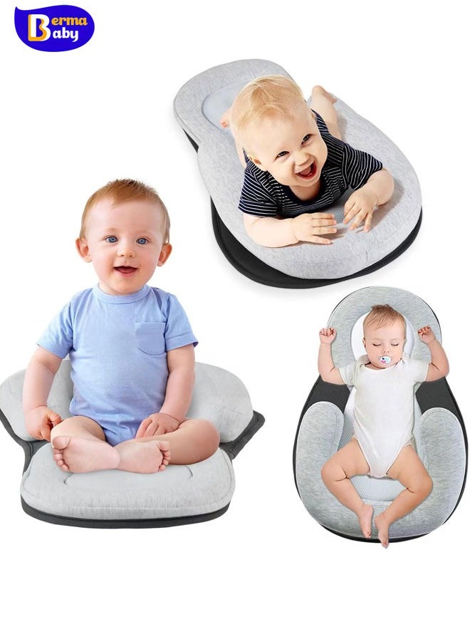 Berma Baby مجموعة وسادة محمولة للأطفال حديثي الولادة، وسادة تصحيح رأس الطفل، تمنع تسطح الرأس، مرتبة أطفال مضادة للانقلاب  - Image 1