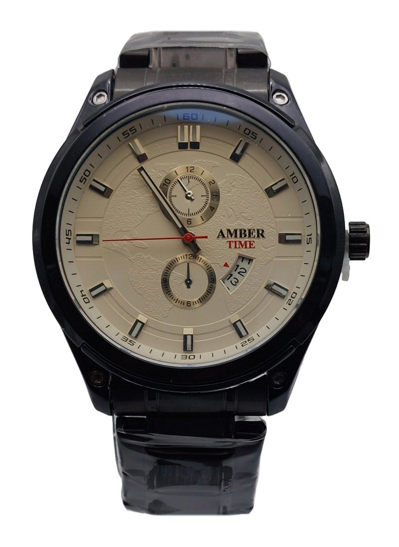 Amber Men's Analog Quartz Black Stainless Steel Band Watch - 45mm  - Image 1
