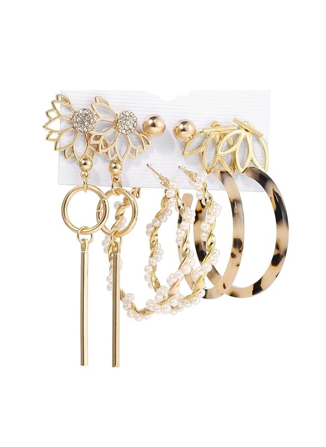 Shining Diva Fashion 6 Pairs Combo Latest Stylish Design Metal Earrings For Women And Girls A12758Er Golden 1  - Image 1