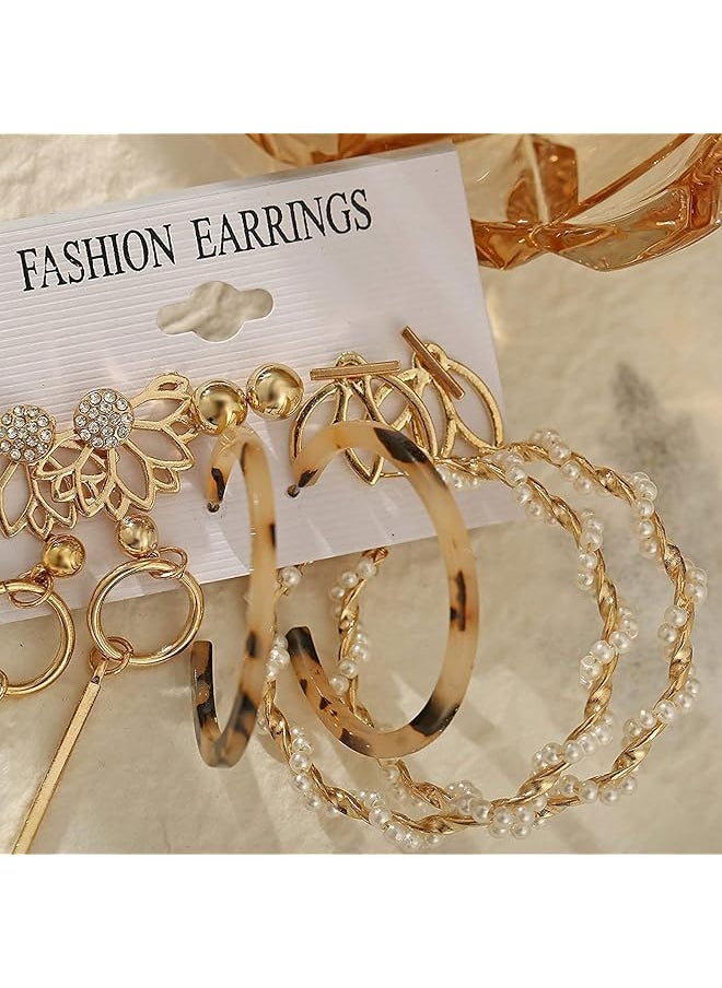 Shining Diva Fashion 6 Pairs Combo Latest Stylish Design Metal Earrings For Women And Girls A12758Er Golden 1  - Image 3