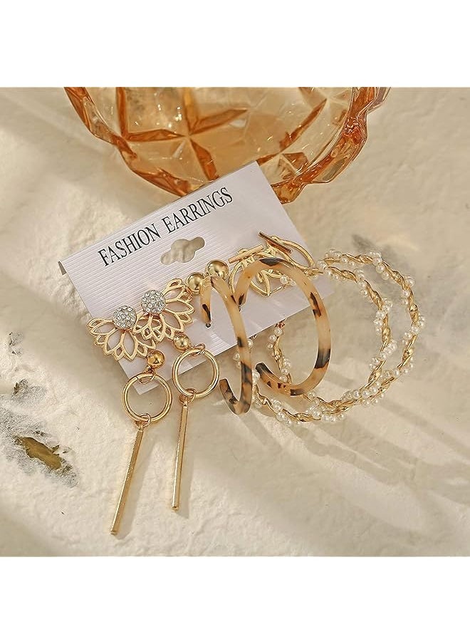 Shining Diva Fashion 6 Pairs Combo Latest Stylish Design Metal Earrings For Women And Girls A12758Er Golden 1  - Image 2