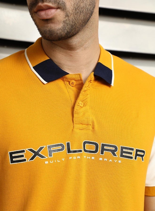 HIGH STAR Men's Yellow 100% Cotton Colourblocked Polo Regular Fit T-Shirt - Image 5