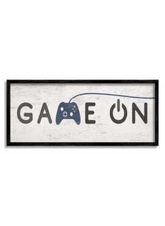 Stupell Industries Game On Video Gamer Phrase Blue Vintage Controller, Designed By Daphne Polselli Black Framed Wall Art, 13 X 30, Grey  - Image 1