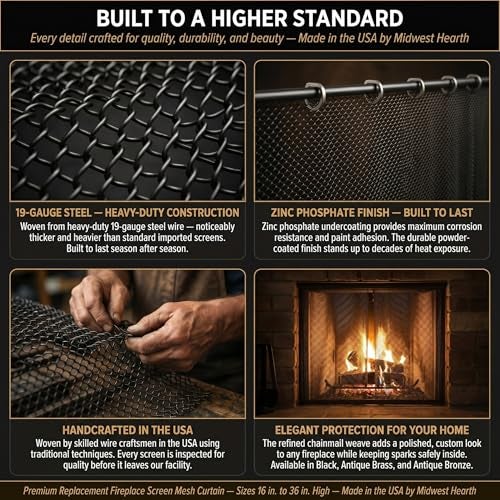 Midwest Hearth Fireplace Screen Mesh Curtain, 23 in. High - Made in USA, 19-Gauge Steel, 2 Panels - Black - Image 5