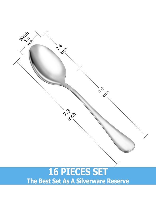 MUTNITT Dinner Spoon Set, 16 Pcs 7.3" Tablespoons, Premium Food Grade 18/10 Stainless Steel, Durable, Mirror Finish & Dishwasher Safe, Use for Home, Restaurant - Image 2