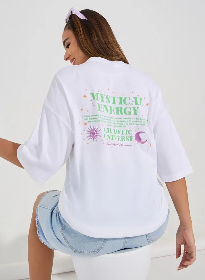 Styli Oversized Embroidered Slogan Dropped Shoulder T-Shirt