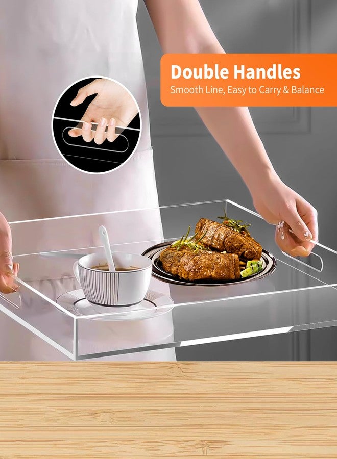 Heapany Acrylic Serving Tray Set of 2-16x12 & 15.4x11.9 Inch Clear Luxury Trays for Kitchen, Dining, Bathroom Organizer - Non-Slip, Scratch-Resistant, Spill-Proof Design - Ideal Gift for Housewarming, Parties - Image 3