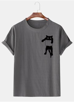 Men's Casual Loose Kitten Print Short Sleeve T-Shirt
