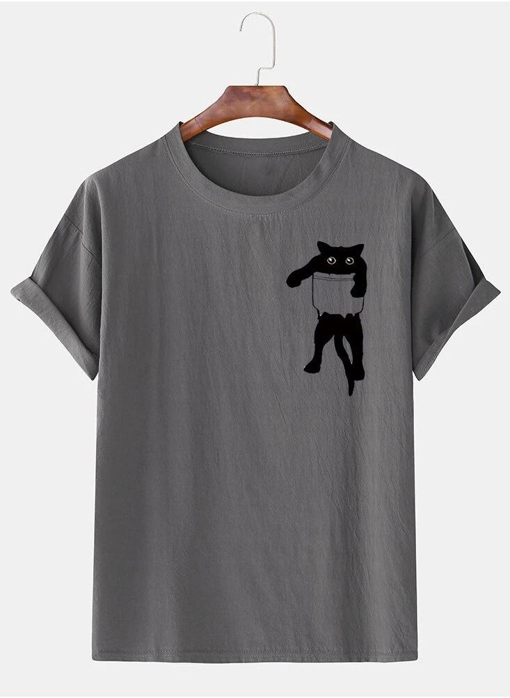 Loquat - Men's Casual Loose Kitten Print Short Sleeve T-Shirt - Image 1