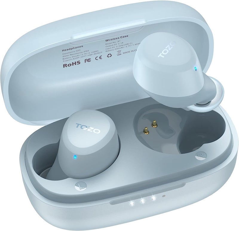 TOZO سماعات أذن TOZO A1 ميني لاسلكية بلوتوث 5.3 في الأذن خفيفة الوزن وميكروفون مدمج، IPX5 مقاوم للماء، صوت غامر ممتاز لمسافات طويلة مع علبة شحن، أزرق - Image 4