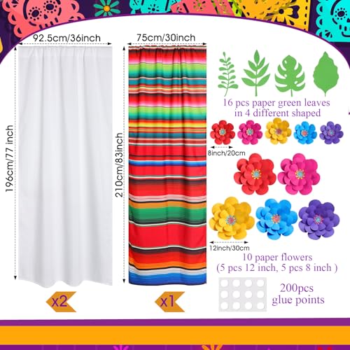 Tingjoo 19 Pcs Mexican Fiesta Decorations Set Mexican Paper Flowers Polyester Backdrop Curtains Backdrop Fiesta Party Decorations Supplies Set for Cinco De Mayo Party Wedding BirthdayGreenLeaves - Image 5