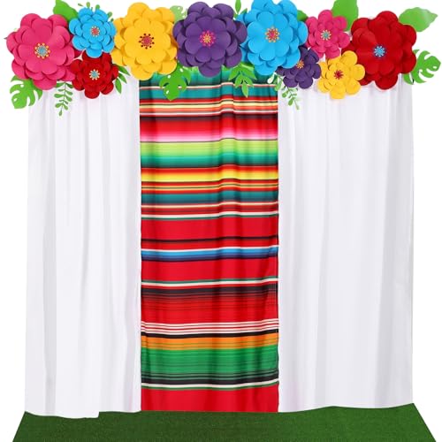 Tingjoo 19 Pcs Mexican Fiesta Decorations Set Mexican Paper Flowers Polyester Backdrop Curtains Backdrop Fiesta Party Decorations Supplies Set for Cinco De Mayo Party Wedding BirthdayGreenLeaves - Image 1