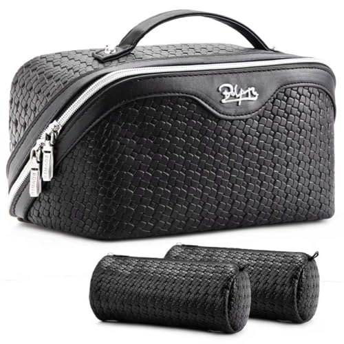 BOYATU Travel Makeup Bag Cosmetic Bags for Women: Large Capacity 3 Pcs Set Make up Bag with Compartments - Waterproof Vegan Leather Toiletry Organizer Bags with Handle (L15 Black) - Image 1
