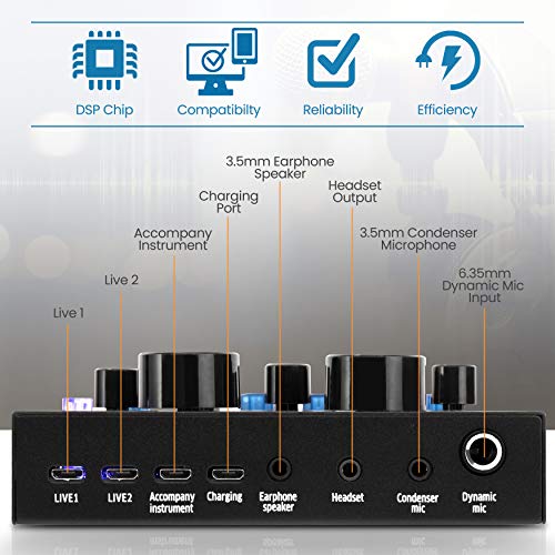 Pyle Bluetooth Mini Audio Podcast Mixer - Live Streaming For PC Computer iPhone Broadcasting Voice Changer V8 Sound Card with 12 Sound Effects,3 Inputs, Mic Input - PKSCRD208.5 - Image 5