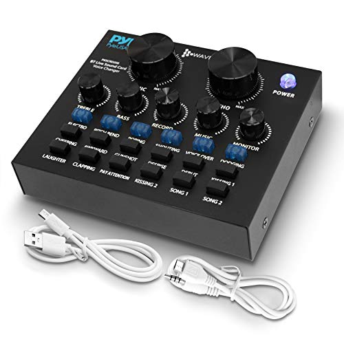 Pyle Bluetooth Mini Audio Podcast Mixer - Live Streaming For PC Computer iPhone Broadcasting Voice Changer V8 Sound Card with 12 Sound Effects,3 Inputs, Mic Input - PKSCRD208.5 - Image 1