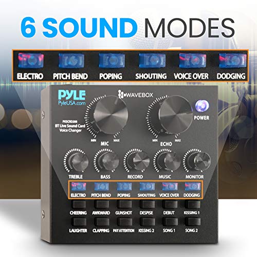 Pyle Bluetooth Mini Audio Podcast Mixer - Live Streaming For PC Computer iPhone Broadcasting Voice Changer V8 Sound Card with 12 Sound Effects,3 Inputs, Mic Input - PKSCRD208.5 - Image 3