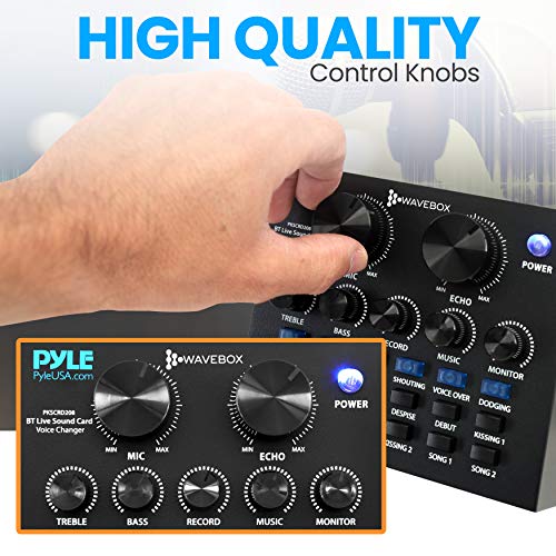 Pyle Bluetooth Mini Audio Podcast Mixer - Live Streaming For PC Computer iPhone Broadcasting Voice Changer V8 Sound Card with 12 Sound Effects,3 Inputs, Mic Input - PKSCRD208.5 - Image 4