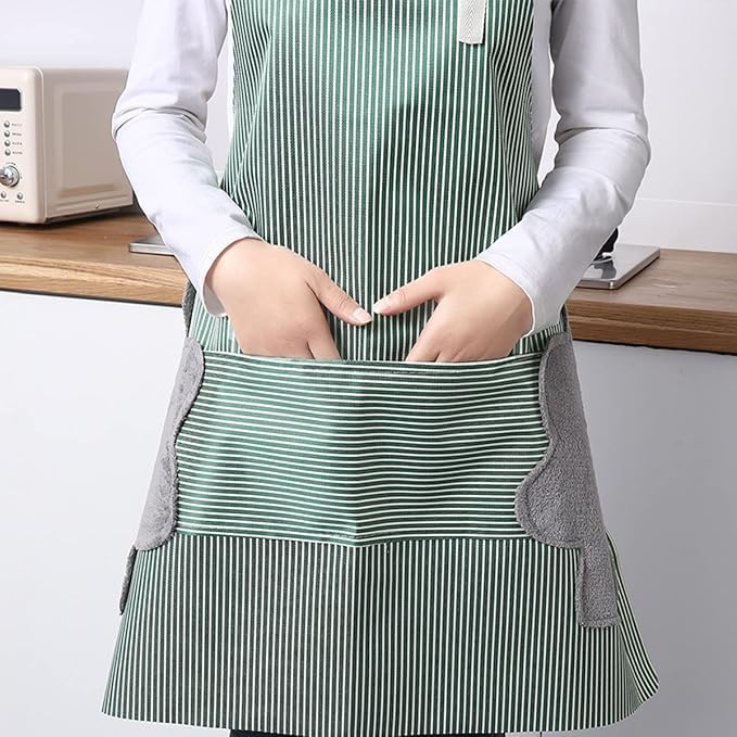 Takositio Takositio 1pcs Cooking Apron Adjustable Waterproof Chef Apron with Pocket and 2 Side Coral Velvet Towels for Hands Wiping Quilt for Home Kitchen Grill Restaurantgreen - Image 4