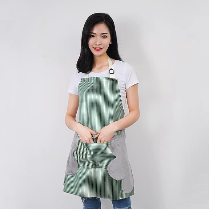 Takositio Takositio 1pcs Cooking Apron Adjustable Waterproof Chef Apron with Pocket and 2 Side Coral Velvet Towels for Hands Wiping Quilt for Home Kitchen Grill Restaurantgreen - Image 2